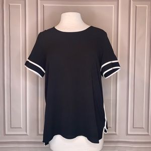 Size XL black shirt sleeve blouse with white trim